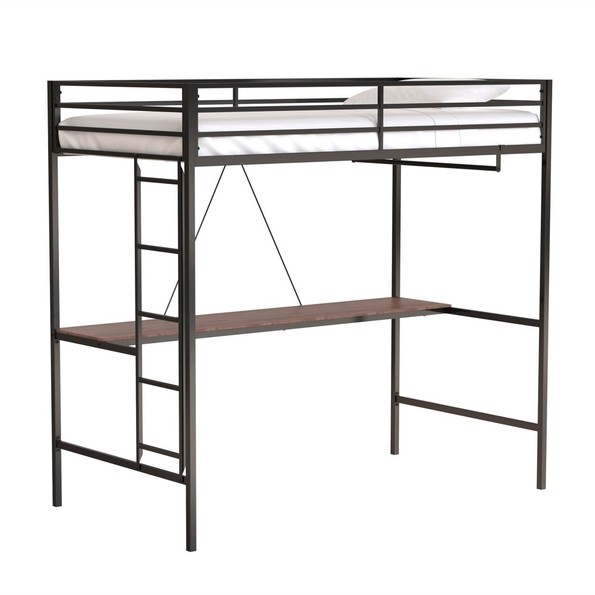 Twin Metal Loft Bunk Bed With Desk Ladder And Guardrails - Veluna - Omega Lifestyles