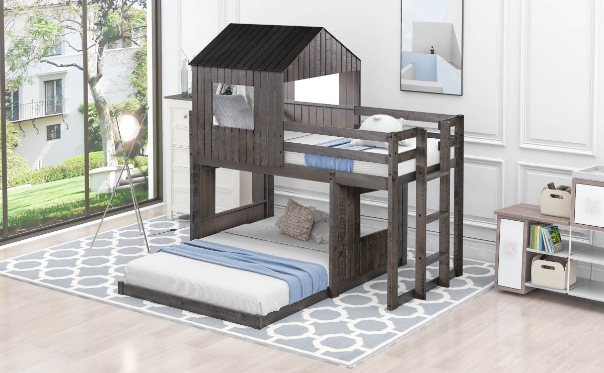 Twin - Over - Full Solid Wood Playhouse Bunk Bed With Ladder - Veluna - Omega Lifestyles