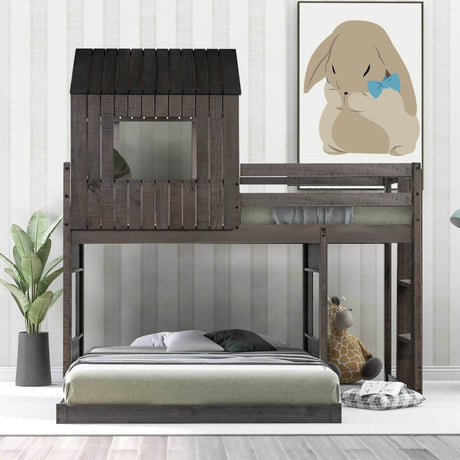 Twin - Over - Full Solid Wood Playhouse Bunk Bed With Ladder - Veluna - Omega Lifestyles