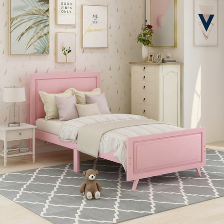 Twin Pink Solid Wood Platform Bed With Headboard - Veluna - Omega Lifestyles