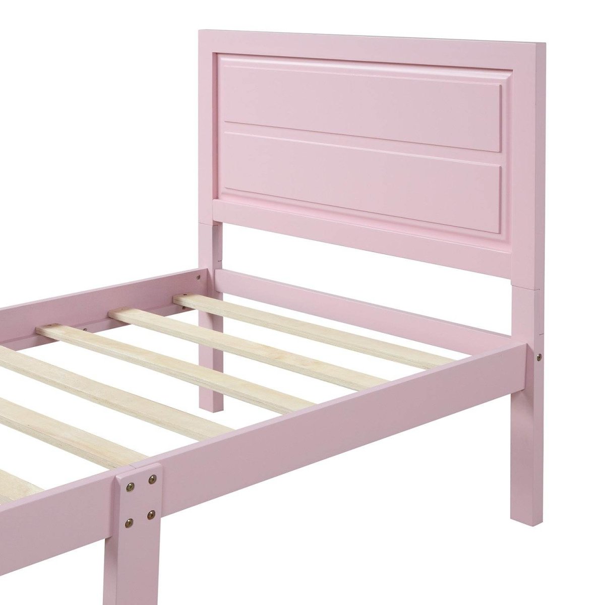 Twin Pink Solid Wood Platform Bed With Headboard - Veluna - Omega Lifestyles