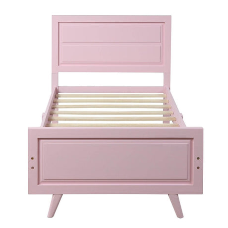 Twin Pink Solid Wood Platform Bed With Headboard - Veluna - Omega Lifestyles