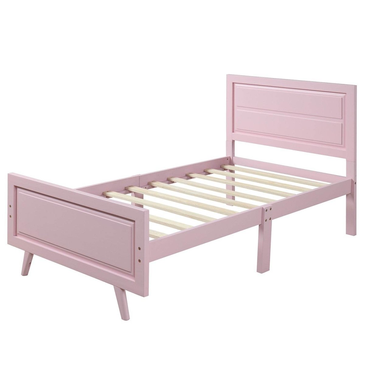 Twin Pink Solid Wood Platform Bed With Headboard - Veluna - Omega Lifestyles