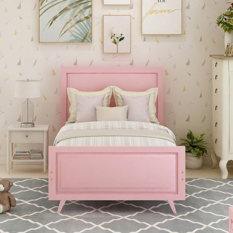 Twin Pink Solid Wood Platform Bed With Headboard - Veluna - Omega Lifestyles