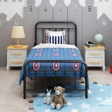 Twin Victorian Style Metal Platform Bed Frame With Storage - Veluna - Omega Lifestyles