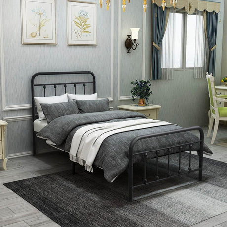 Twin Victorian Style Metal Platform Bed Frame With Storage - Veluna - Omega Lifestyles