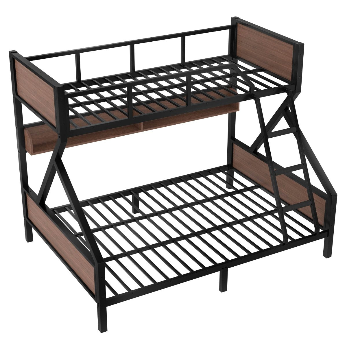 Twin XL Over Queen Metal Bunk Bed With Storage Shelves - Veluna - Omega Lifestyles