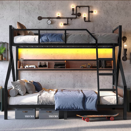 Twin XL Over Queen Metal Bunk Bed With Storage Shelves - Veluna - Omega Lifestyles