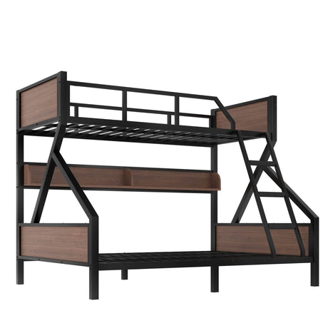 Twin XL Over Queen Metal Bunk Bed With Storage Shelves - Veluna - Omega Lifestyles