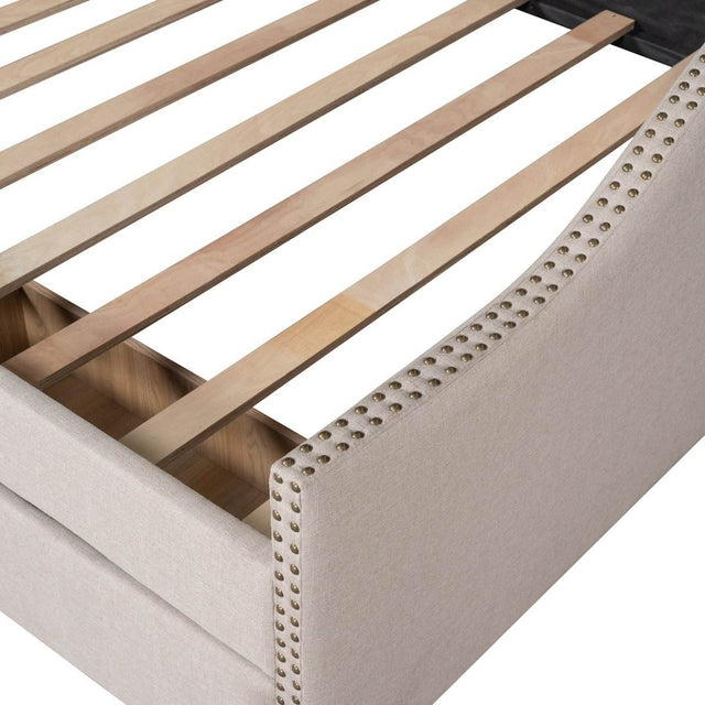 Upholstered Beige Daybed With Two Storage Drawers - Omega Lifestyles