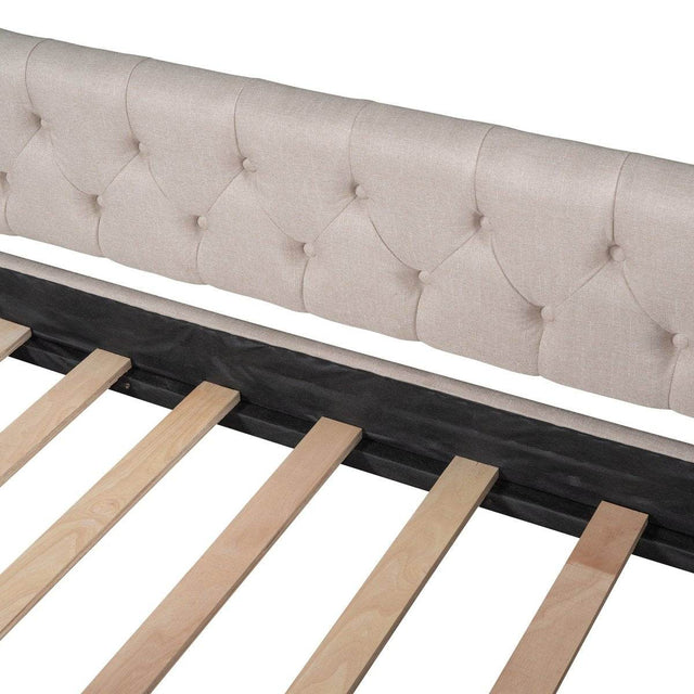 Upholstered Beige Daybed With Two Storage Drawers - Omega Lifestyles