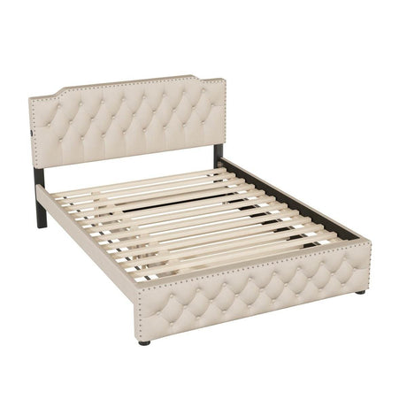 Upholstered Linen Platform Bed With Twin Trundle And USB Ports - Sleep Galleria