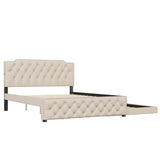 Upholstered Linen Platform Bed With Twin Trundle And USB Ports - Sleep Galleria