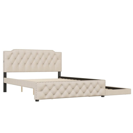 Upholstered Linen Platform Bed With Twin Trundle And USB Ports - Sleep Galleria