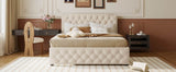 Upholstered Linen Platform Bed With Twin Trundle And USB Ports - Sleep Galleria