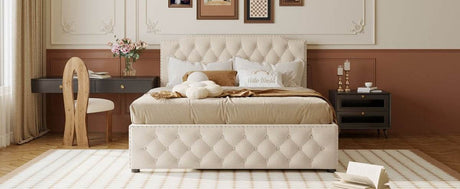 Upholstered Linen Platform Bed With Twin Trundle And USB Ports - Sleep Galleria