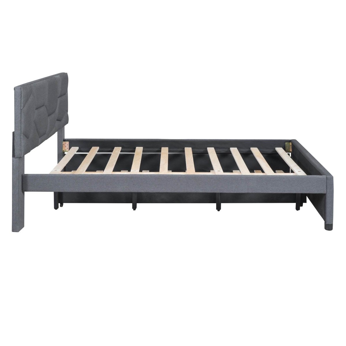 Upholstered Platform Bed With Brick Pattern Headboard And Trundle - Omega Lifestyles