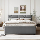 Upholstered Platform Bed With Brick Pattern Headboard And Trundle - Omega Lifestyles