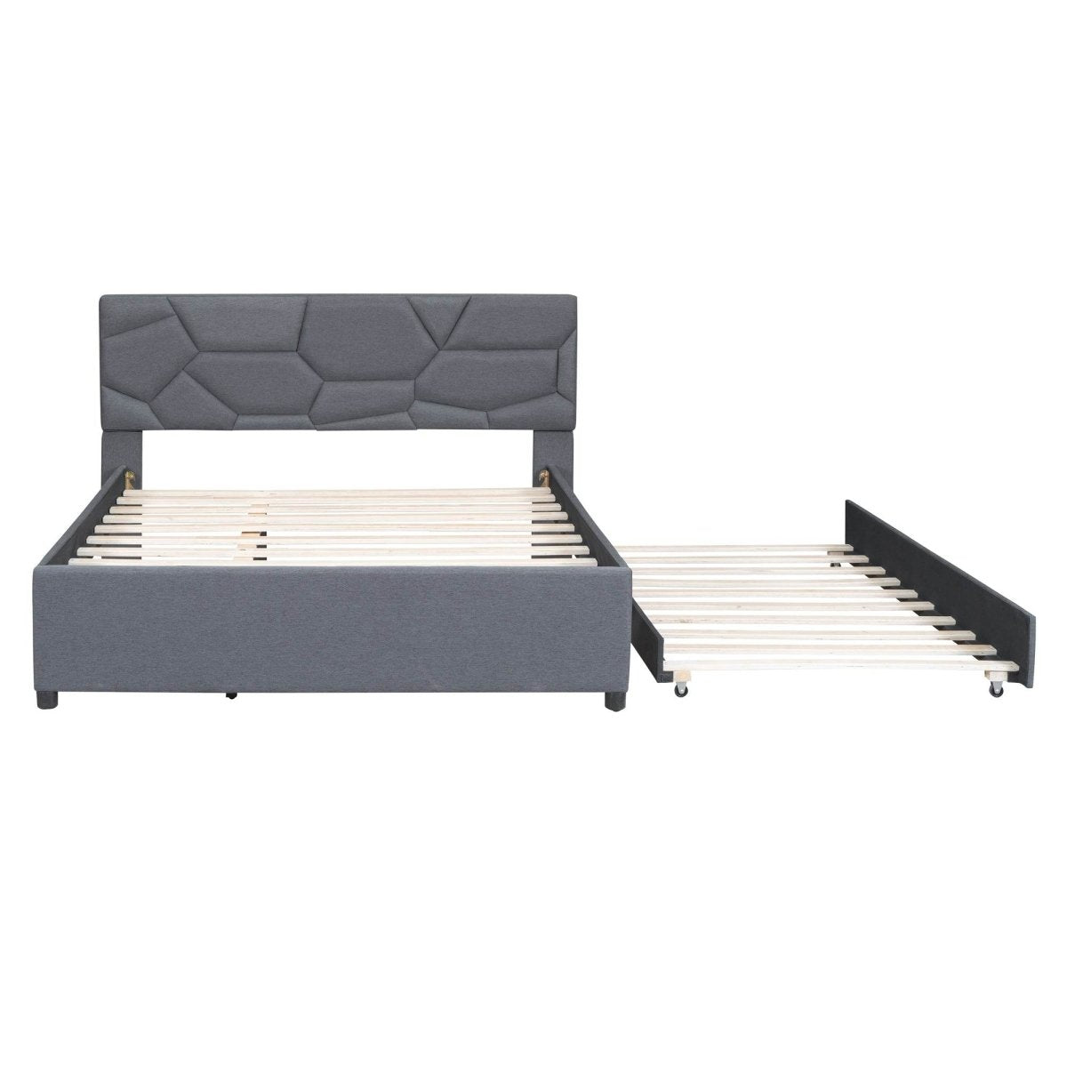 Upholstered Platform Bed With Brick Pattern Headboard And Trundle - Omega Lifestyles