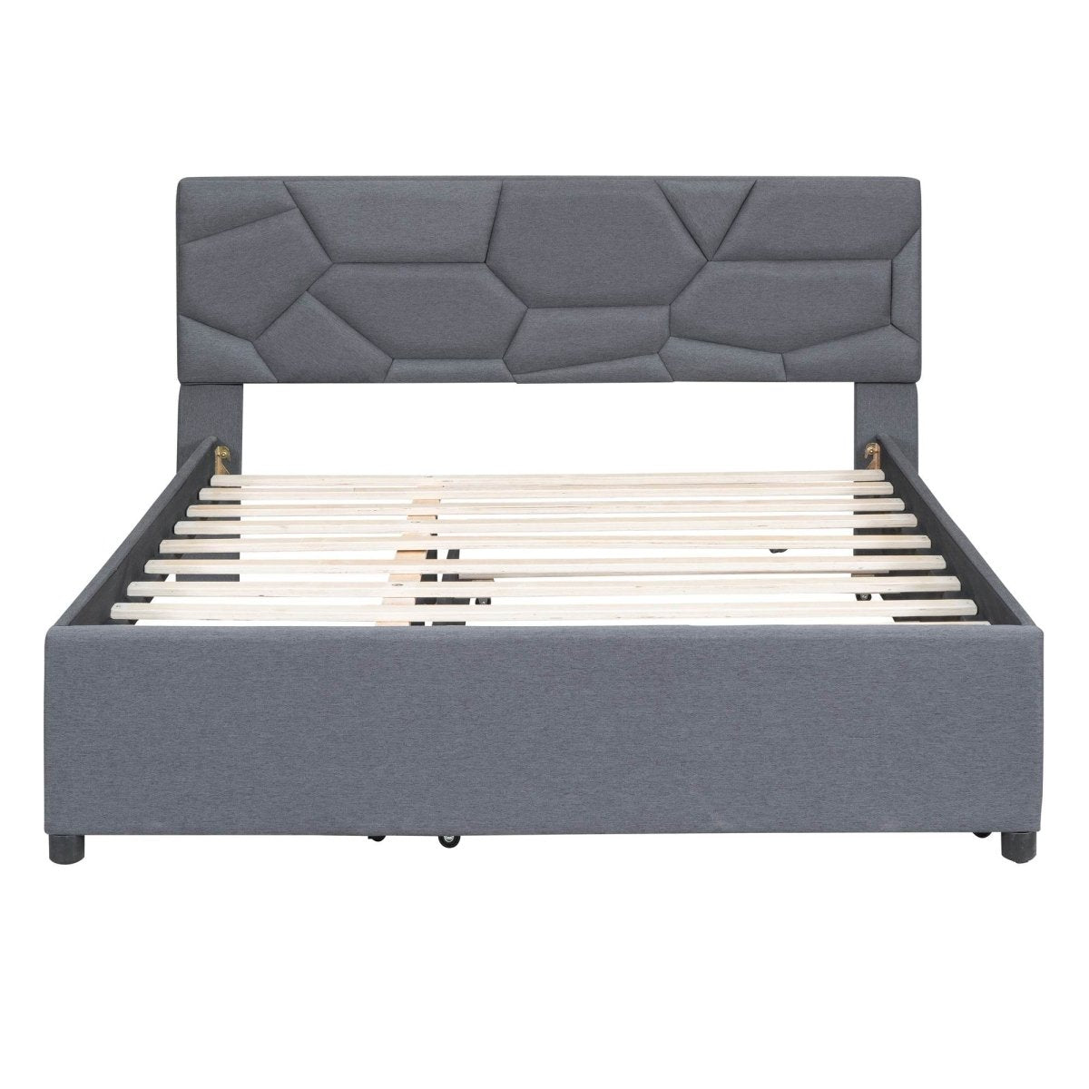 Upholstered Platform Bed With Brick Pattern Headboard And Trundle - Omega Lifestyles