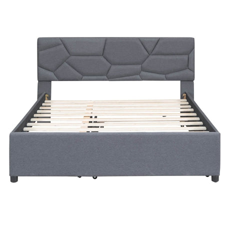 Upholstered Platform Bed With Brick Pattern Headboard And Trundle - Omega Lifestyles