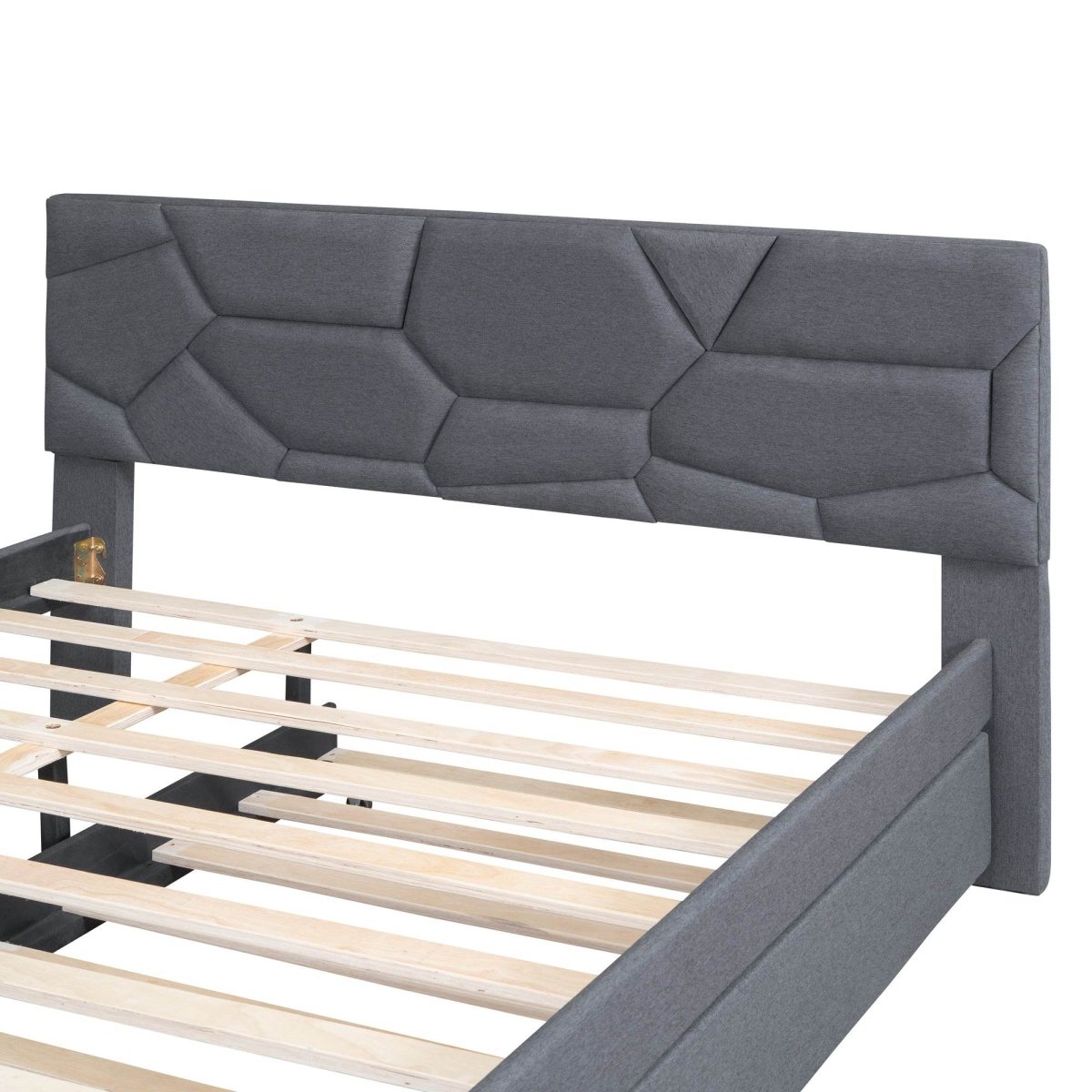 Upholstered Platform Bed With Brick Pattern Headboard And Trundle - Omega Lifestyles