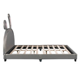 Upholstered PU Leather Platform Bed With Rabbit Ornament - Sleep Galleria