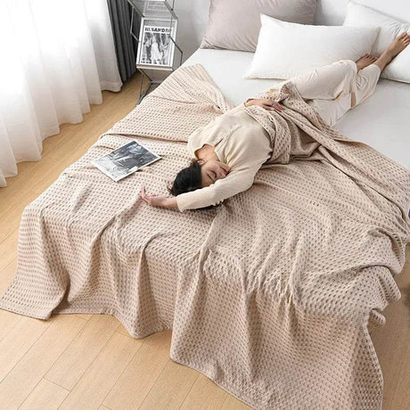 Waffle Pattern 100% Cotton Lightweight Summer Blanket - Sleep Galleria
