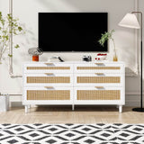 White Modern Rattan 6-Drawer Bedroom Dresser - Sleep Galleria