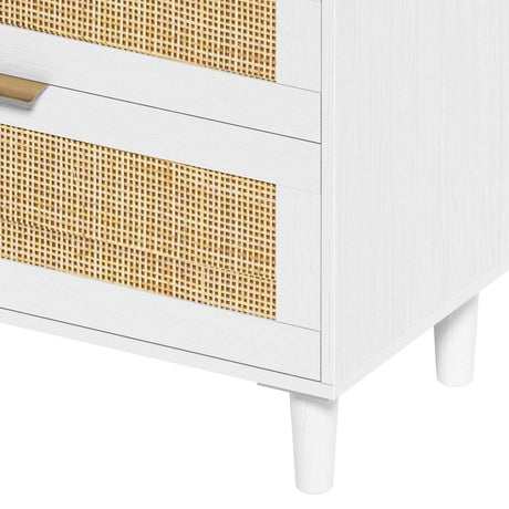 White Modern Rattan 6-Drawer Bedroom Dresser - Sleep Galleria
