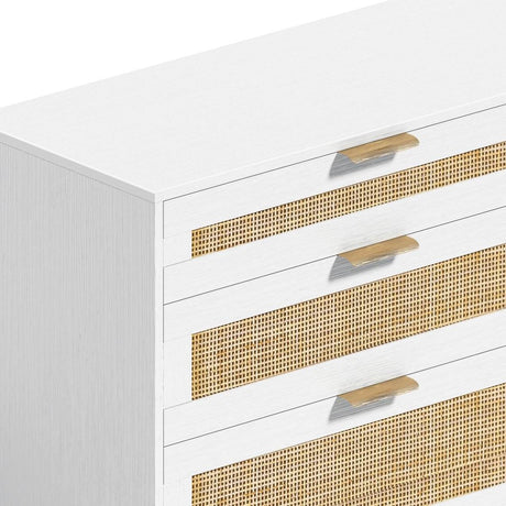 White Modern Rattan 6-Drawer Bedroom Dresser - Sleep Galleria