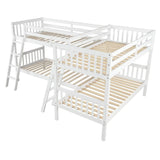 White Solid Wood Twin - Over - Twin L - Shaped Bunk Bed - Veluna - Omega Lifestyles