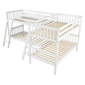 White Solid Wood Twin-Over-Twin L-Shaped Bunk Bed - Omega Lifestyles