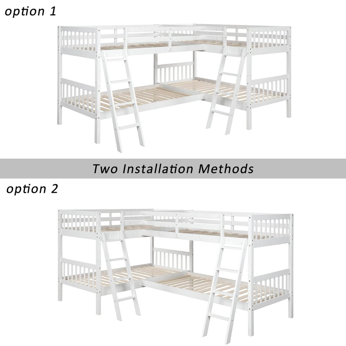 White Solid Wood Twin - Over - Twin L - Shaped Bunk Bed - Veluna - Omega Lifestyles