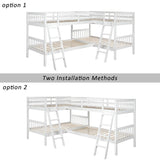 White Solid Wood Twin - Over - Twin L - Shaped Bunk Bed - Veluna - Omega Lifestyles