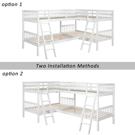 White Solid Wood Twin - Over - Twin L - Shaped Bunk Bed - Veluna - Omega Lifestyles
