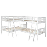 White Solid Wood Twin - Over - Twin L - Shaped Bunk Bed - Veluna - Omega Lifestyles