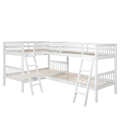 White Solid Wood Twin - Over - Twin L - Shaped Bunk Bed - Veluna - Omega Lifestyles