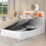 White Wood Hydraulic Platform Bed With Storage Drawers - Omega Lifestyles