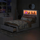 White Wood Hydraulic Platform Bed With Storage Drawers - Omega Lifestyles