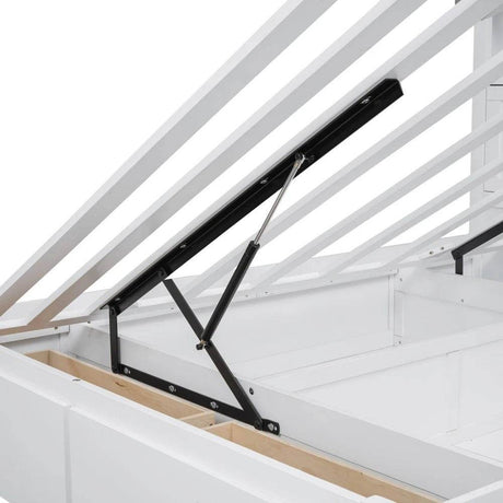 White Wood Hydraulic Platform Bed With Storage Drawers - Omega Lifestyles