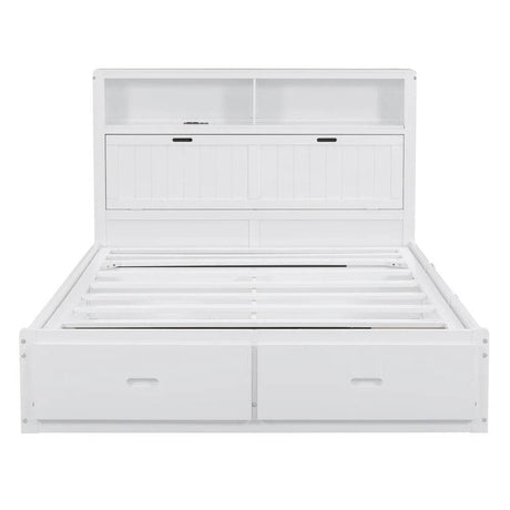 White Wood Hydraulic Platform Bed With Storage Drawers - Omega Lifestyles