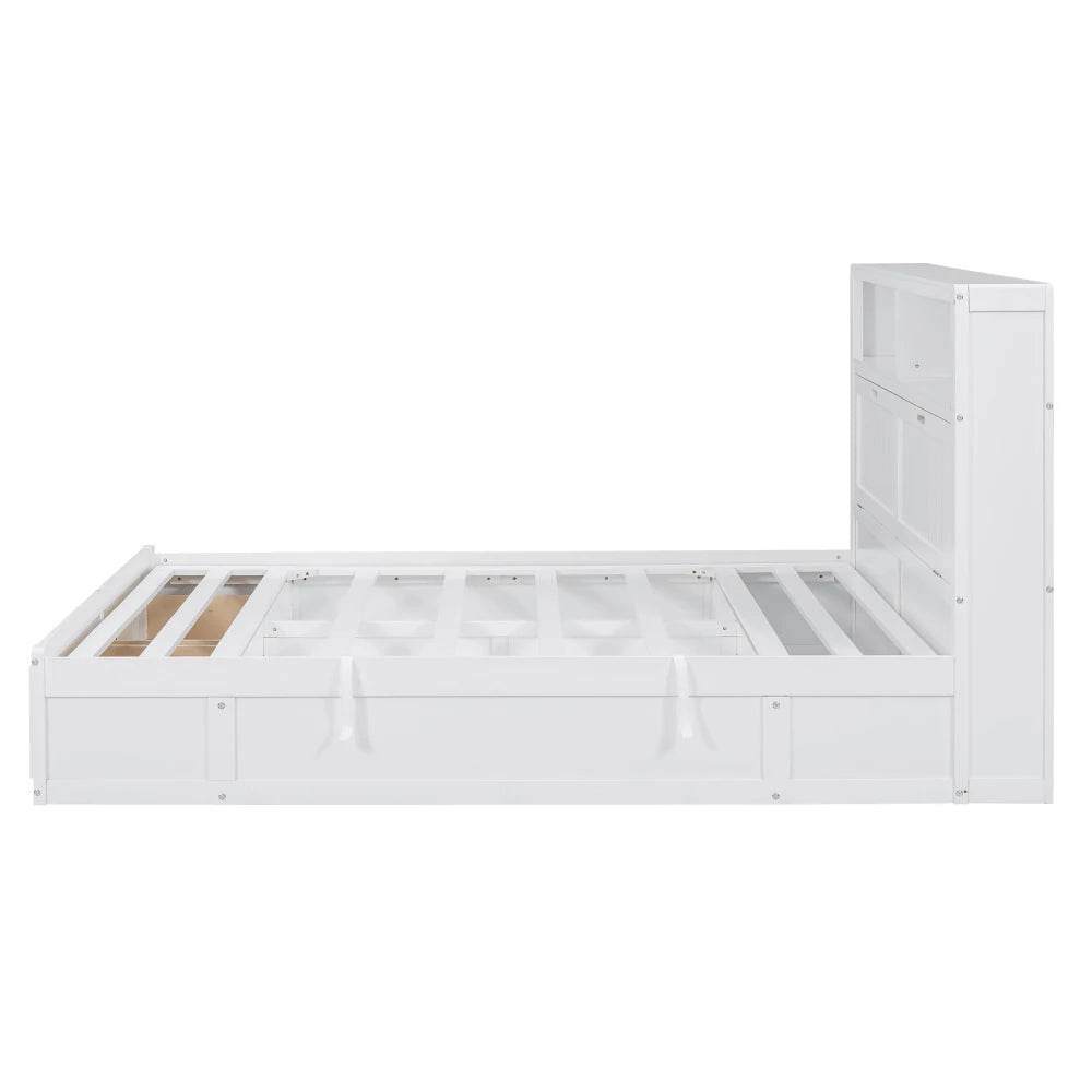 White Wood Hydraulic Platform Bed With Storage Drawers - Omega Lifestyles