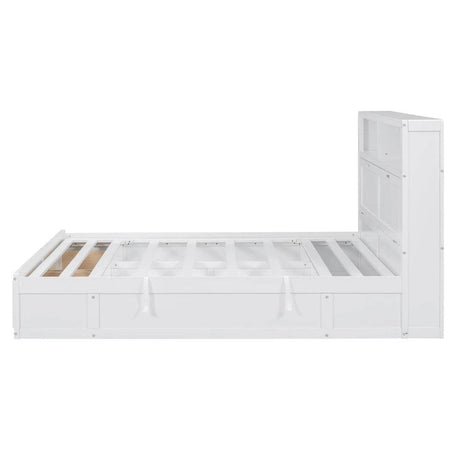 White Wood Hydraulic Platform Bed With Storage Drawers - Omega Lifestyles