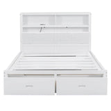 White Wood Hydraulic Platform Bed With Storage Drawers - Omega Lifestyles