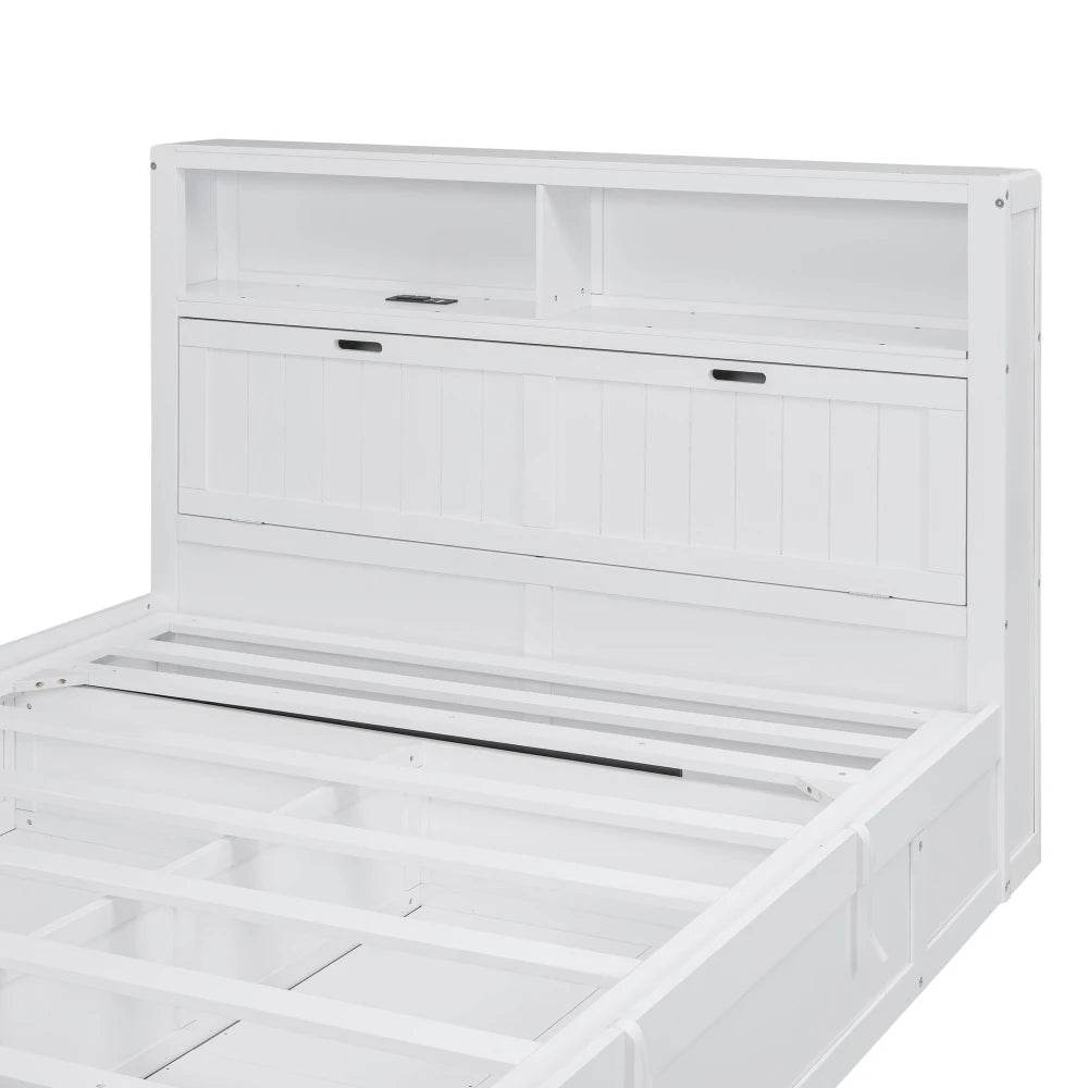 White Wood Hydraulic Platform Bed With Storage Drawers - Omega Lifestyles