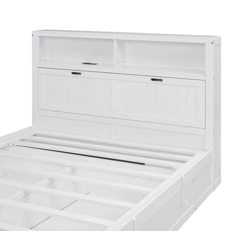 White Wood Hydraulic Platform Bed With Storage Drawers - Omega Lifestyles