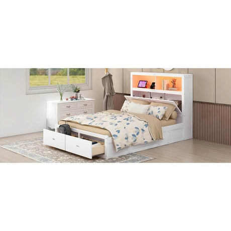 White Wood Hydraulic Platform Bed With Storage Drawers - Omega Lifestyles
