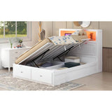 White Wood Hydraulic Platform Bed With Storage Drawers - Omega Lifestyles
