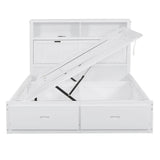 White Wood Hydraulic Platform Bed With Storage Drawers - Omega Lifestyles